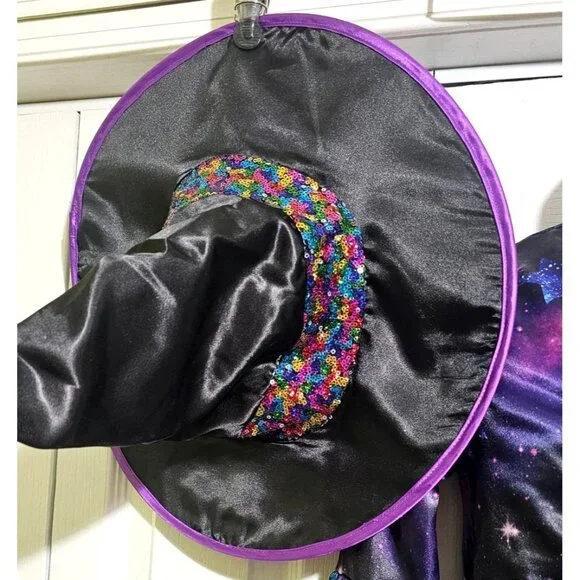 Starry Witch Costume Girls 8-10 Stars Moon Celestial Dress Sequin Hat Halloween - Picture 2 of 6